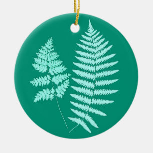 Holz-Fern-Muster, Türkis und Aqua Keramik Ornament