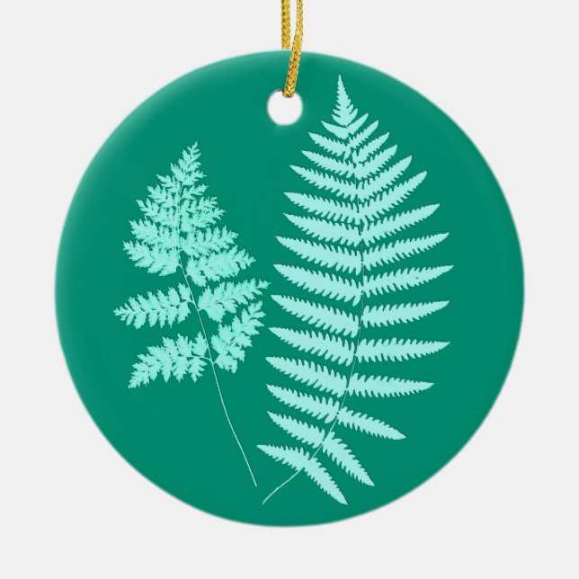Holz-Fern-Muster, Türkis und Aqua Keramik Ornament (Vorne)