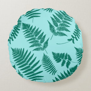 Holz-Fern-Muster, Türkis und Aqua Rundes Kissen