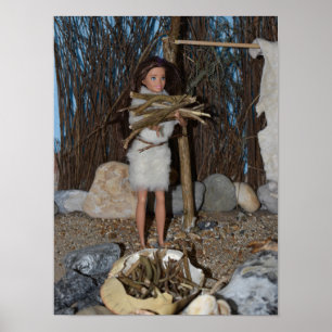 Holz für das Feuer sammeln. Poster