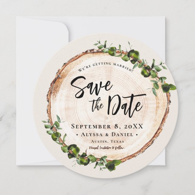 Holz Green Foliage Handschrift QR Code Hochzeit Einladung (Vorderseite)