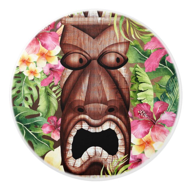 Holz Hawaiian Tiki Luau Island Sommer Floral Keramikknauf (Vorderseite)