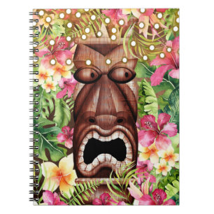 Holz Hawaiian Tiki Luau Island Sommer Floral Notizblock
