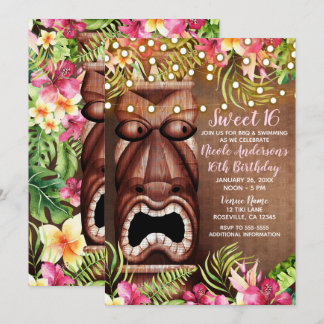 Holz Hawaiian Tiki Luau Sommer Süß 16 Party Einladung