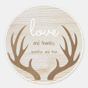 Holz Hintergrund Boho Geweihe Liebe und Dank Runder Aufkleber