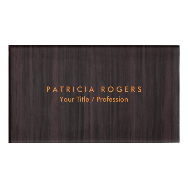 Holz Hintergrund Orange Brown Beruflich Namenschild (Vorderseite)