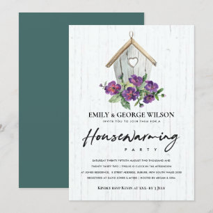 HOLZ HOLZ BLUMEN VOGELHAUS HAUSEINWEIHUNGSPARTY EINLADUNG