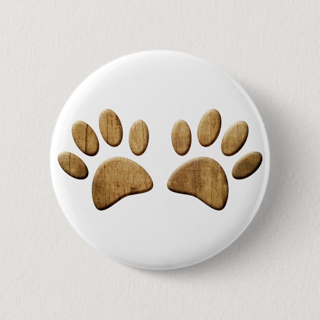 Holz Hund Pfotenabdruck Haustier Button (Vorderseite)