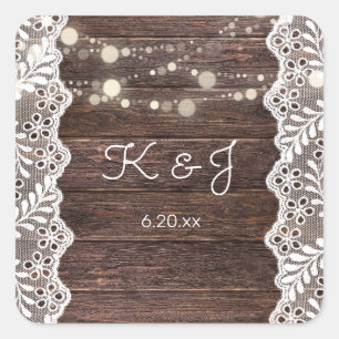 Holz Jean Lace & String Lights Monogram Quadratischer Aufkleber