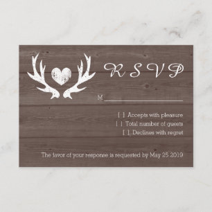 Holz Landhausstil Hirschgeweih RSVP Hochzeitskarte Karte