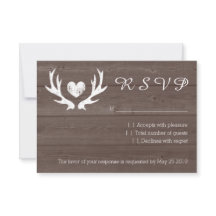 Holz Landhausstil Hirschgeweih RSVP Hochzeitskarte