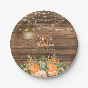 Holz, Laternen und orange Blume Pappteller