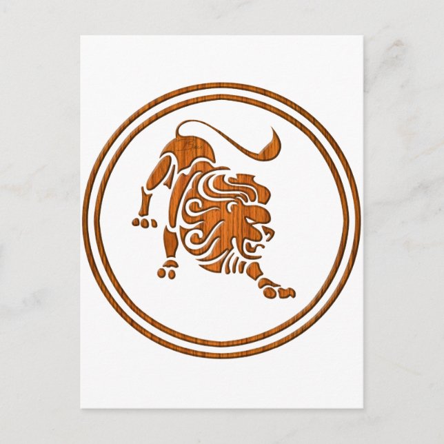 Holz Leo Zodiac Lion Astrologie Zeichen Postkarte (Vorderseite)
