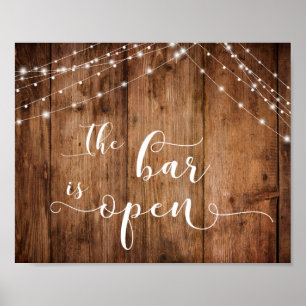 Holz & Licht Die Bar ist Empfang-Zeichen öffnen Poster
