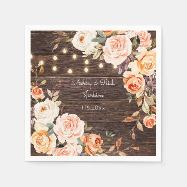 Holz, Licht, Rosa und Pfirsichblüten Serviette (Vorderseite)