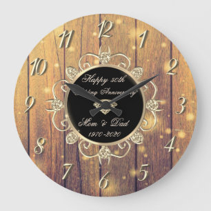 Holz Lichter Diamanten 50. Hochzeitstag Große Wanduhr