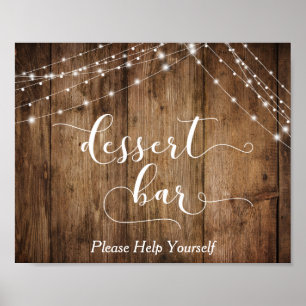 Holz & Lights Dessert Bar Wedding Empfang Zeichen Poster