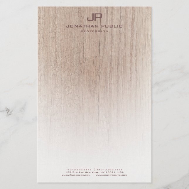 Holz-Look Elegante Mit Monogramm moderne Vorlage Briefpapier (Vorderseite)