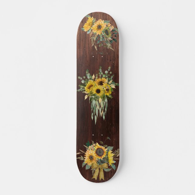 Holz Look Sonnenblume Blumenstrauß Skateboard (Vorne)