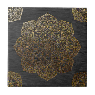 Holz Mandala-gold Fliese