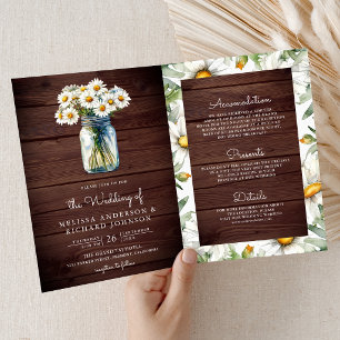 Holz-Margeriten-Blumen-Mason-Glas-QR-Code-Hochzeit Einladung
