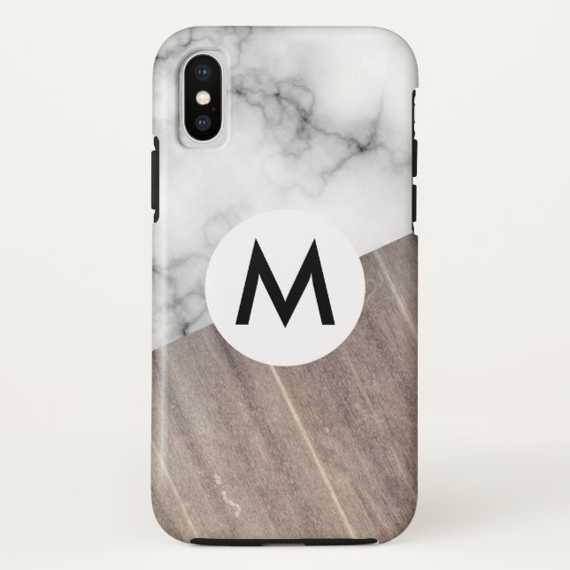 Holz-Marmor mit Monogramm Case-Mate iPhone Hülle (Rückseite)
