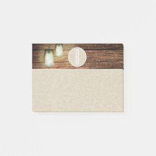 Holz-Mason-Glas-Lichter & Kraft rustikales Monogra Post-it Klebezettel
