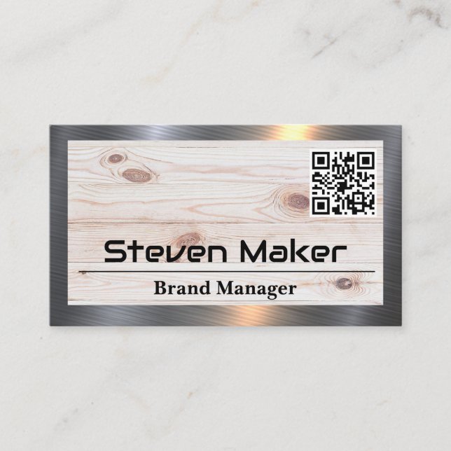 Holz | Metallveredelung | QR Code Business Card Visitenkarte (Vorderseite)