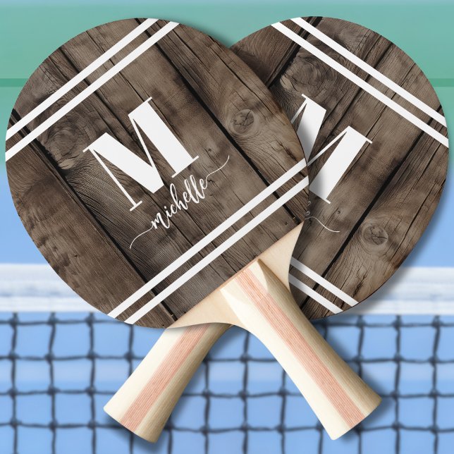 Holz-Monogramm Tischtennis Schläger (Wood Script Initial Monogram Ping Pong Paddle)