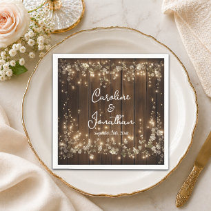 Holz Rustikale Lichterkette Weiße Blumige Hochzeit Serviette