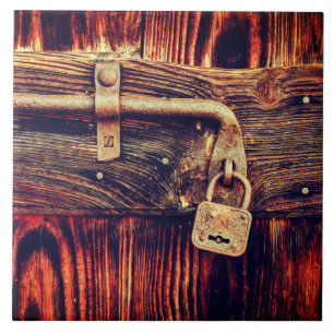 Holz Rustikale Tür antike Messingschloss braun Fliese