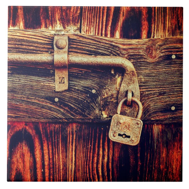 Holz Rustikale Tür antike Messingschloss braun Fliese (Vorderseite)