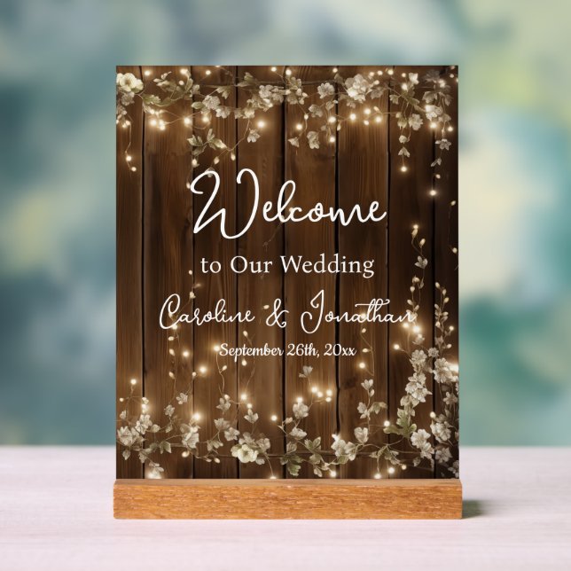 Holz rustikale weiße Blumenzwiebelleuchten Willkom Acrylschild (Neutral)
