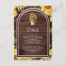 Holz Sonnenblumen Mason Glas Bogen Hochzeitsdetail
