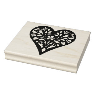 Holz-Stempel - Dekoratives Herz Gummistempel