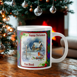 Holz-Tartan & Rotkehlchen Weihnachten Personalisie Jumbo-Tasse