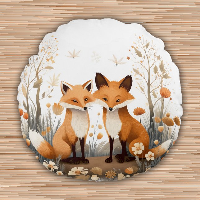 Holz Tiere Füchse Kinderzimmer Kinder Zimmerdekor Rundes Kissen (Woodland Animals Foxes Nursery Kids Room Decor Round Pillow)