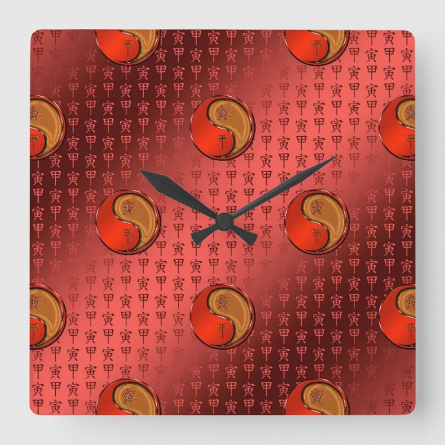 Holz Tiger Quadratische Wanduhr (Vorderseite)