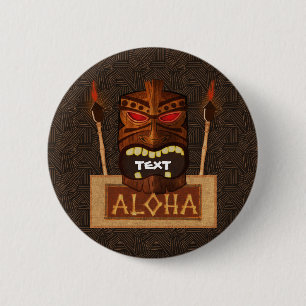 Holz‑Tiki‑Maske Vintage Retro ALOHA Hawaiian Button