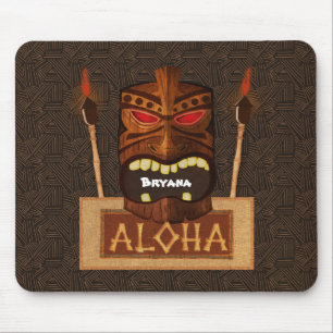 Holz-Tiki-Maske Vintage Retro ALOHA Hawaiian Mousepad