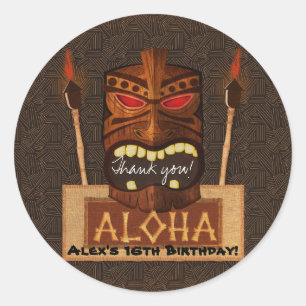 Holz-Tiki-Maske Vintage Retro ALOHA Sommerparty Runder Aufkleber