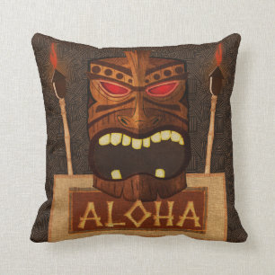 Holz-Tiki-Maske Vintage Retro Luau Sommer Kissen