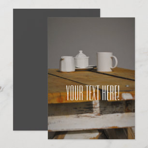 Holz-Tisch-Teekanne-Becher-Einladungskarte im rust Einladung