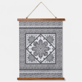 Holz Topped Gray Medallions Wall Tapestry Wandteppich Mit Holzrahmen