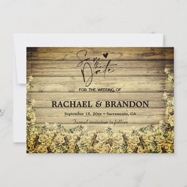 Holz und Blume rustikal Save the Date Vintag (Vorderseite)