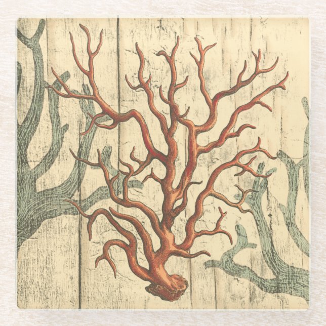 Holz und kleine Korallen Glasuntersetzer (Vorderseite)