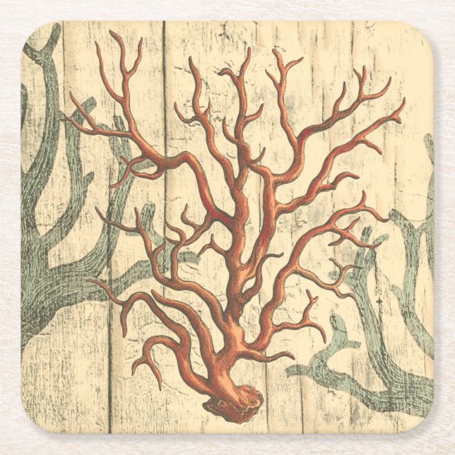 Holz und kleine Korallen Rechteckiger Pappuntersetzer (Vorderseite)