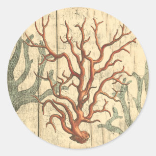 Holz und kleine Korallen Runder Aufkleber