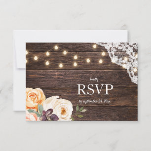 Holz- und Leuchten und Blütenpfirsichblüte mit Mah RSVP Karte