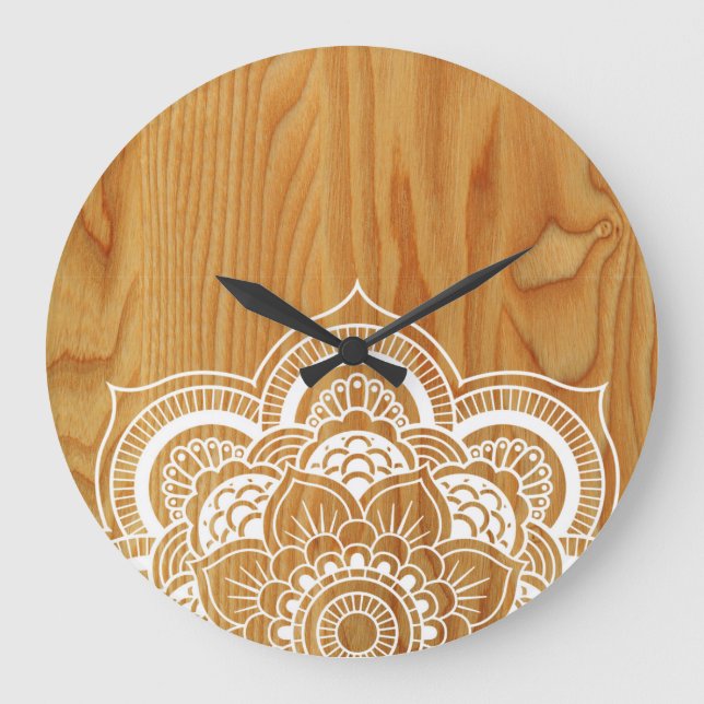 Holz und Mandala Große Wanduhr (Vorderseite)